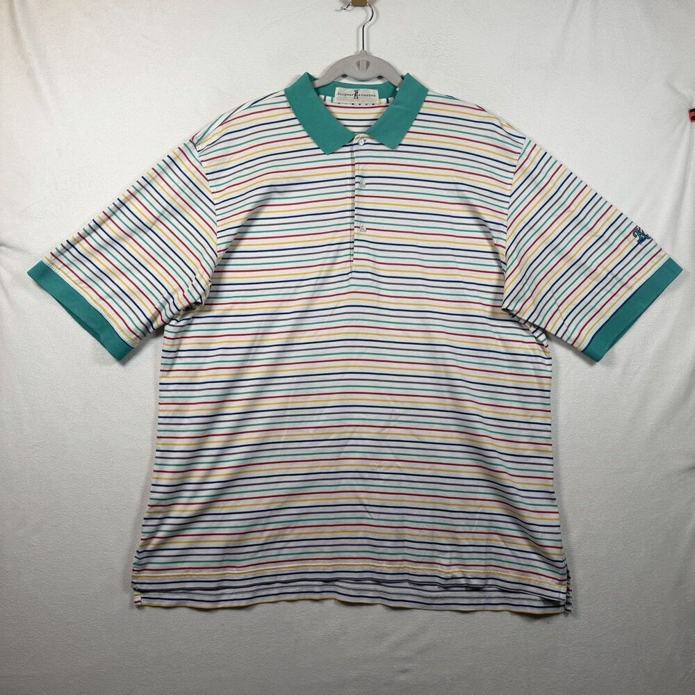 Fairway & Greene Polo Shirt XL Striped Pima Cotton Golf White Multicolor